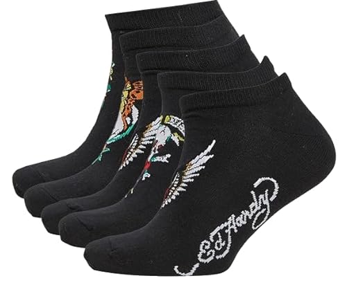 Ed Hardy Paquete de 5 calcetines de entrenamiento negros para hombre, talla 36-48, Negro, 6-11