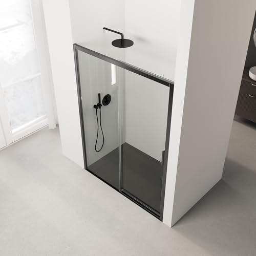 Miniatura 5 de Mampara De Ducha Frontal Corredera Serie 300f - Medidas 146-150x195 Cm - Vidrio Templado, Antical, Transparente - 1 Hoja Corredera Y 1 Fijo De 6 Mm - Perfil Negro - Reversible -Realshower