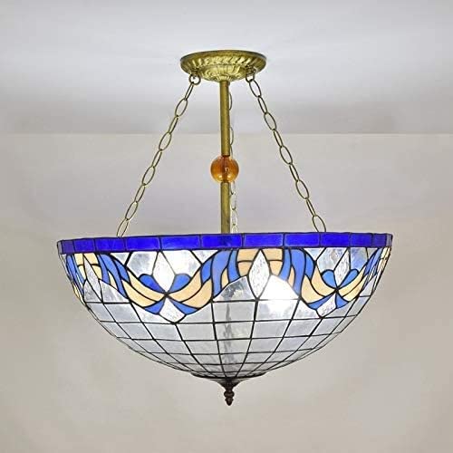 Europejski styl śródziemnomorski styl retro restauracja witraż szkło anty-żyrandol, bar, foyer, ogród, lampa wisząca (kolor: niebieski/biały) (niebieski/biały)