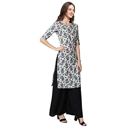 Image of Pinkmint Women's Crepe Grey Color Floral Printed Straight Kurti[NB-530357]