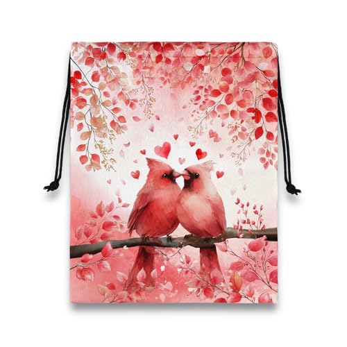 Image of Red Grip Bag for Gymnast Bird Love Drawstring Packing Bag Small Holiday