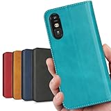 iCoverCase らくらくスマートフォン A401FC/Lite MR01 手帳型 ケース ターコイズ レトロ スタンド マグネット カードケース