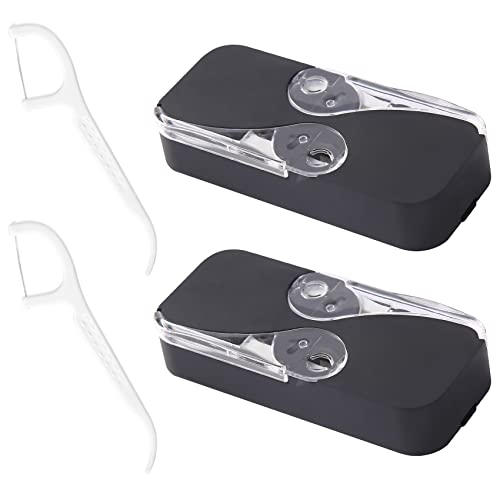 Jibiacb Dental Floss Portable Case Dental Floss Dispenser Automatic Dental Floss Picks Cases For Teeth Cleaning,Specialized Floss (Black+Black) #TOP1