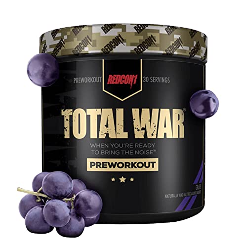 REDCON1 Total War Pre Workout Powder, Grape - Fast Acting Caffeinated Preworkout for Men + Women with Beta Alanine - Contains Citrulline Malate for Increased Pump, Blood Flow (30 Servings)