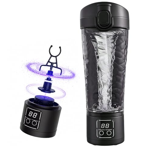 KUWUNG Electric Protein Shaker Bottle 700ml, USB Rechargeable Shaker Cup with Removable Base, Portable Blender Cup for Gym and Travel, Protein Shakes, Meal Replacement Shakes (Black)