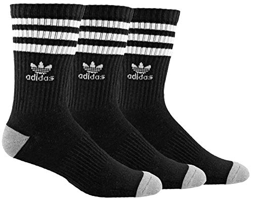 adidas Originals Men's Roller Crew Socks (3-Pair), Black/White/Heather Grey, Large, (Shoe Size 6-12)