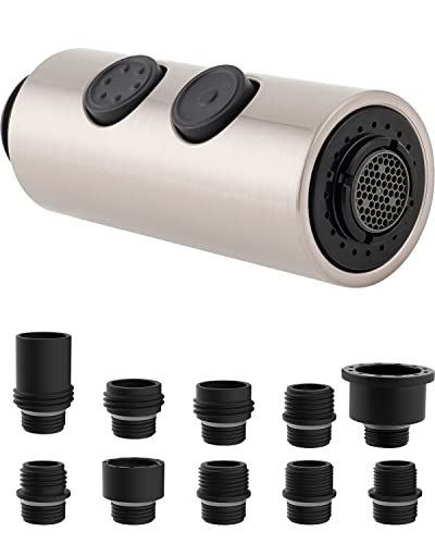 Pull Out Sink Sprayer Head Replacement, 2 Function Kitchen Faucet Head With 11 Adapters, Bathroom Pull Down Spray Head Compatible With Moen, American Standard, Delta, Kohler Faucets, Brushed Nickel #TOP13