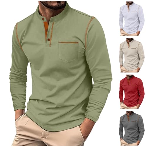 Cambkatl Men's Stand Collar Golf Shirts Stretch Classic Long Sleeve Button Up Tennis Business Lapel Casual T-Shirt2