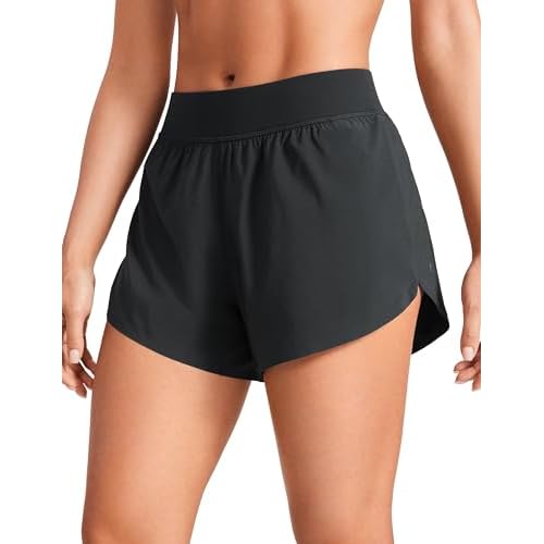CRZ YOGA Women’s Mid Waisted Running Shorts – Side Split Quick Dry Sports Gym Lightweight Bottoms with Liner