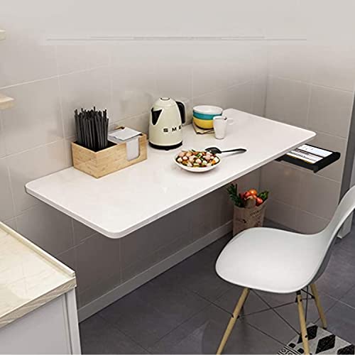 Image of QARA [16x40 inches Solid Wooden Wall Mounted Folding Study Table| Wall Mount Table with Drawer | Foldable Table with Round Corner| Study Table for Home & Office| White
