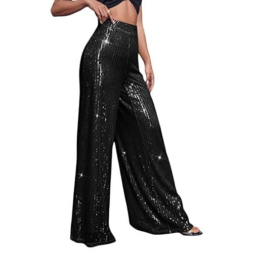 Beeuthios Women Sequin Pants Sparkly Hight Waist Wide Leg Glitter Trousers Night Out Shiny Pants Party Clubwear4