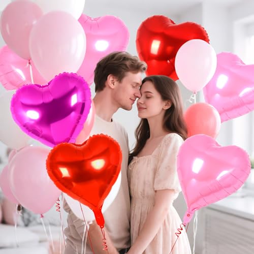 Image of 12 Pcs Colorful Heart Balloons,18 Inch Heart Foil Balloons Love Balloon Valentine Balloon for Birthday Party Wedding Engagement Party Baby Shower Valentine Day Decorations