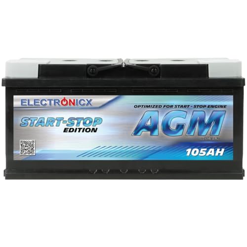 Electronix Batería AGM 105Ah 12V 1050A – Batería de Gel Ciclo Profundo Sin Mantenimiento para Coche START-STOP, Barcos, Caravanas, Solares, Veleros, Autocaravanas – Diseño Robusto