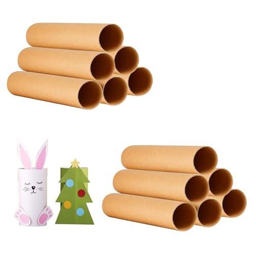 Hiyoo 12 PCS Cardboard Tubes for Crafts, Two Size Brown Toilet Paper Empty Rolls Round Thick Tubes for Classroom Family Handmade DIY Art Projects, 1.37x15.7 Inch and 1.77x15.7 Inch