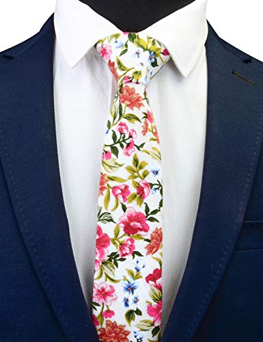 Image of GUSLESON Fashion 2.4 inch（6cm） Floral Skinny Tie for Men Slim Flower Print Cotton Necktie for Wedding Party