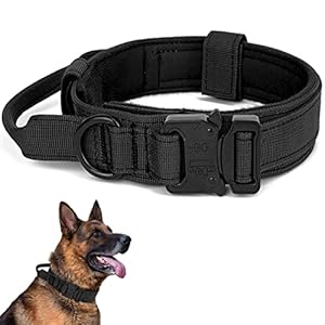 Tactical Dog Collar, Adjustable Collar with Control Handle, Soft Padded Nylon Dog Collar with Robust Metal Buckle for Medium Large Dogs