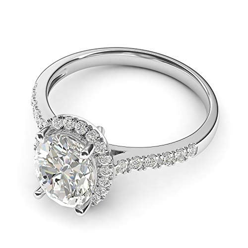 10k White Gold Simulated Oval Cut Diamond or Moissanite Halo Promise Bridal Engagement Ring Side Stones3