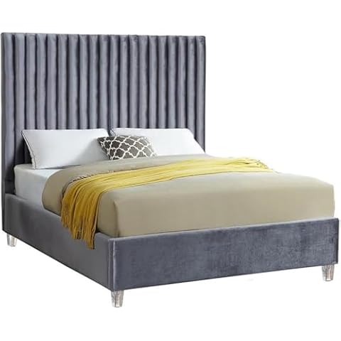 Meridian Furniture Candace Collection Velvet Upholstered Bed, Grey, Queen Cover