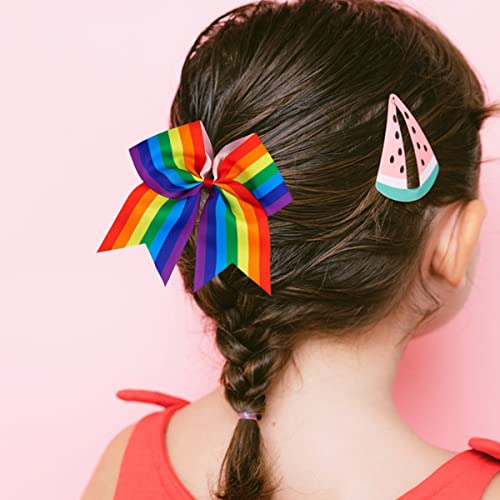 2Pcs Rainbow Cheer Leading Bow Rainbow Hair Elastics Ties Jumbo Large Hair Bows With Elastic Ponytail Holder Bow Hair Tie Band Hair Accessories For School Girls Women Gay Pride Day Outfit #TOP3