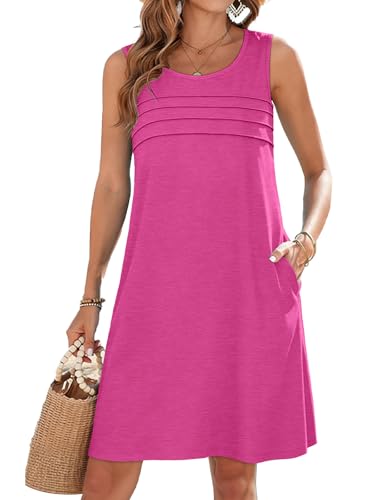 Image of CHICGAL Womens Summer Dresses Casual Loose Pleated Front Tshirt Sleeveless Tank Sundresses with Pockets 2026