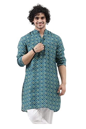 Image of Leriya Fashion Men's Kurta | Rayon Printed Kurta for Men | Chinese Collar Long Sleeves | Straight Knee Length Kurtas | for Festival | Function | Occasion Wear Fancy Kurta for Boys
