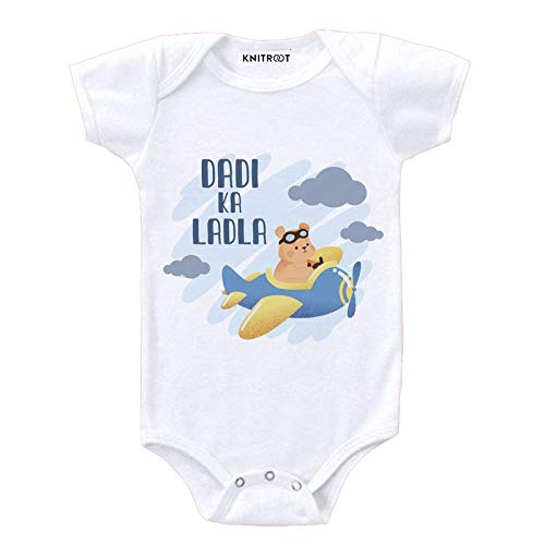 KNITROOT Dada Dadi Family Special Onesies, Unisex Baby Kids Cotton Lycra Envelope Neck Half Sleeve Romper, Bodysuit, Sleepsuit, Dadi Ka Ladla, Infant Cloths for Boys & Girls