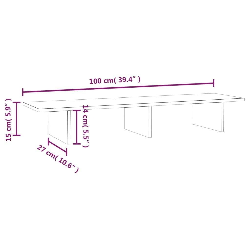 Supporto per monitor, in legno massello di pino, 100 x 27 x 15 cm, ripiano da scrivania per PC, laptop, gaming, home office, rialzo ergonomico, salvaspazio, con spazio di archiviazione e