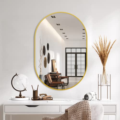 Bathroom Mirror for Wall 36x24 Gold Oval Mirror for Bedroom Entryway Bathroom Metal Framed Vanity Mirror(36x24 Gold)