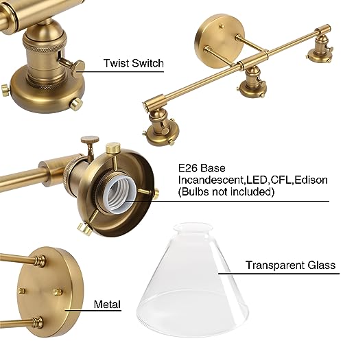 Image of PERMO Vintage Industrial Antique Three-Light Wall Sconces with Funnel Flared Clear Glass Shade (Antique)