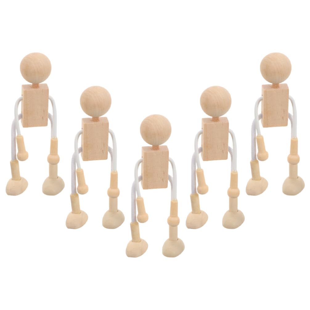 Lurrose 6Pcs Unfinished Wooden Cartoon Figure Toys Wooden Figures Model Toy for DIY Painting Craft Making Peg Dolls Playthings for Kids Art Projects and Home Decor