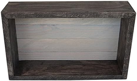 Wood/Wooden Shadow Box Display With Backing - 16" x 6" - Two Tone - Ebony Black/Ivory Wash - Rustic Decorative Reclaimed Distressed Vintage Appeal