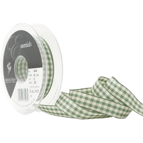 Berisfords Natural Gingham Ribbon, Green, 15 mm Cover