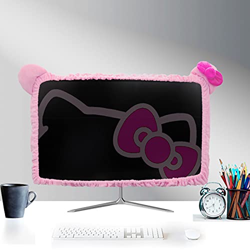 Image of 23'' - 34'' Computer Monitor Protective Cover with Cat Ear Design, Cute Monitor Dust Cover with Furry Design, Elastic Dustproof, Suitable for PC, Tablet, TV