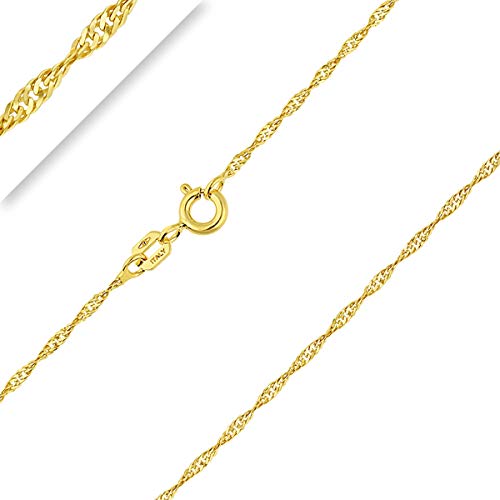 PLANETYS   Cadena de malla Singapur oro amarillo de 9 quilates (375/1000), ancho 1,3 mm, 40 45 50 55 60 cm, Oro amarillo, Oro