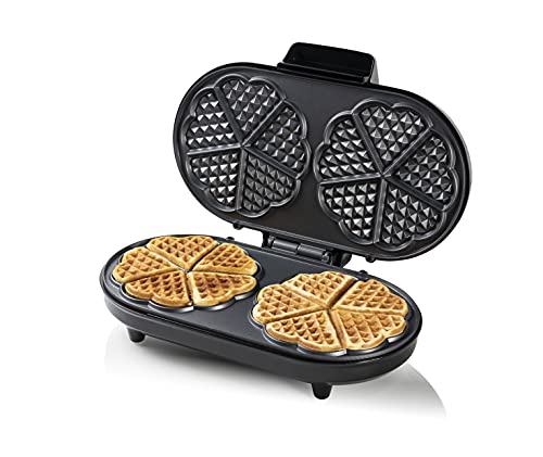 Bestron Doppel-Waffeleisen für klassische Herzwaffeln, Waffelmaker mit Backampel & Antihaftbeschichtung, 1.200 Watt, Farbe: Kupfer