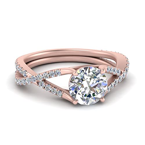 Image of Choose Your Gemstone 4 Prong Split Twisted Diamond CZ Ring Rose Gold Plated Round Shape Split Shank Engagement Ring Minimal Modern Design Birthday Gift Wedding Gift US Size 4 to 12