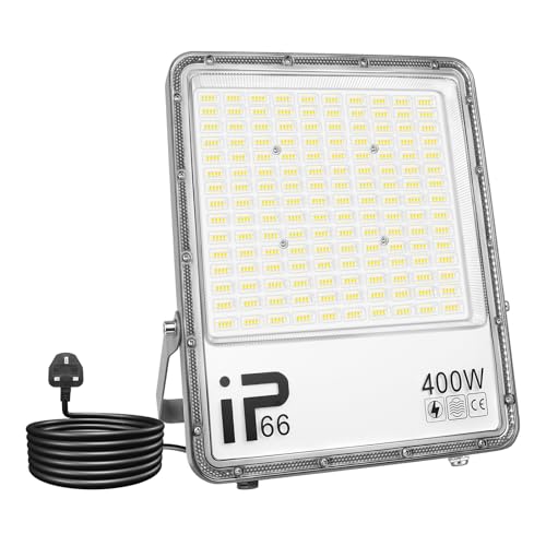 AUXTINGS 400W LED Floodlight,40000lm Security Flood Lights Outdoor 6000K Bright Daylight White IP66 Waterproof Work Lamp for Home Garden Garage Yard Warehouse Patio Billboard Lighting with UK Plug