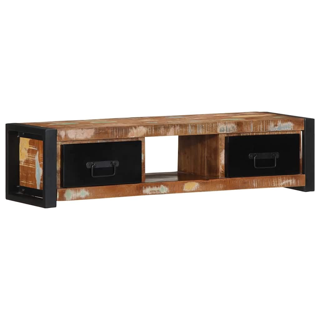 Mobile TV in legno 100 x 30 x 25 cm in legno massello recuperato, con telaio in ferro e maniglie in metallo, ampio spazio per riviste ed elettrodomestici