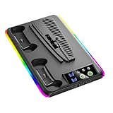 [koulaya]PS5冷却ファン内蔵 縦置きマルチスタンド プロ/ス/標準版対応 急速充電×2台同時 RGB光量調節可能 過熱防止機構 USB給電ポート3基 省設計 長時間プレイ対応 放熱対策強化版