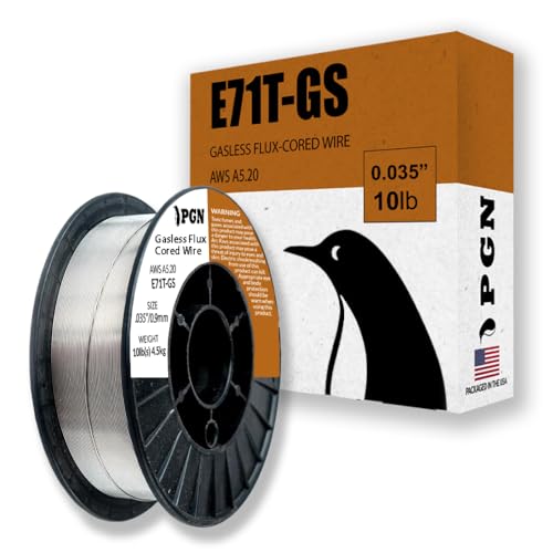 Image of PGN Flux Core MIG Wire - E71T-GS - 0.035 Inch, 10 Pound Spool - Gasless Mild Steel MIG Welding Wire with Low Splatter - For All Position Arc Welding and Outdoor Use