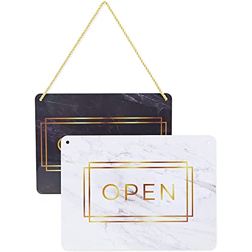Double Sided Open and Closed Sign for Businesses, Marble Print (2 Pack)