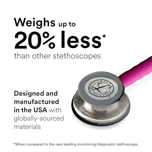 Image of 3M Littmann Classic III Stethoscope, 5648C, 27 inch Raspberry Satin Finish Tube for Added Comfort, Flexibility and Cleanability, Stainless Steel Chestpiece, More Than 2X as Loud, Weighs Less