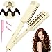 LOPHE Rizador Pelo Ondas, 32 MM Plancha Ondas Profesional, Ondulador de Cerámica de U, Rizador Francés con 4 Temperaturas Ajustables, Hair Curler para Principiantes y Todo Tipo de Cabello(Albaricoque)