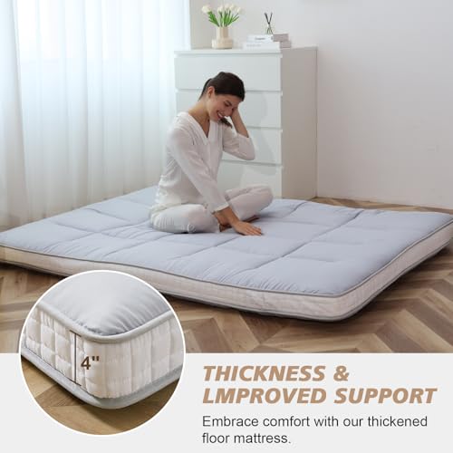 Meulbaty Queen Size Futon Mattress - Extra Thick Foldable Japanese Floor Mattress - Memory Foam Sleeping Pad for Adults - Tatami Mat Suitable for Camping & Guest - Gray - Thumbnail 3