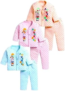 Baby Boy and Baby Girl's Fabulous Collection of Printed Full Sleeves Soft Hosiery Cotton Vests,Jhabla T-Shirt with Pyjama Pants Dress for Kids Infant Toddler Set OF 3