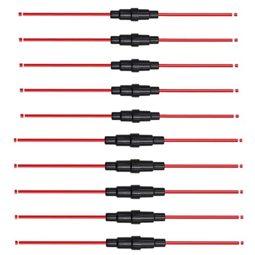 Aiqeer 10 Stück 32V 20A Schwarz Inline Glasrohrsicherungshalter Set, Auto AGC Glassicherungshalter mit 16 AWG Draht (5 Stück 5 X 20 mm + 5 Stück 6 X 30 mm)