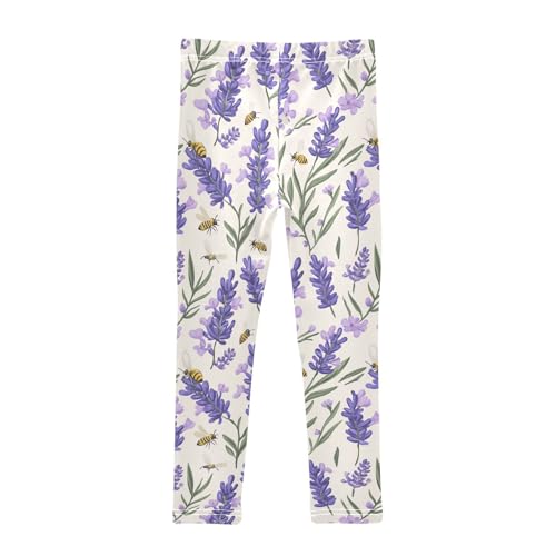 Purple Flowers Girls' Leggings Toddler Doodles Lavender Kids Yoga Pants Dance Active Tights 4T2