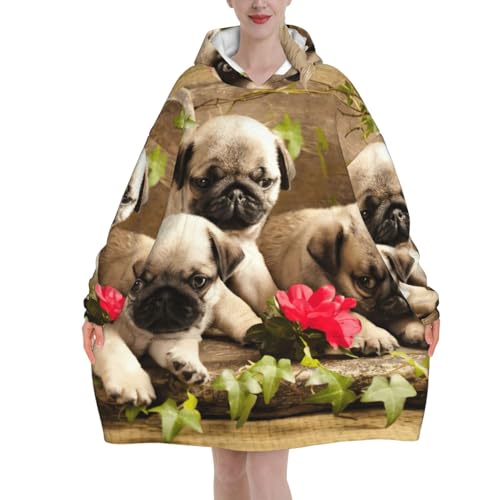 Plaid à capuche carlin pour adulte idéal pour les soirées cocooning