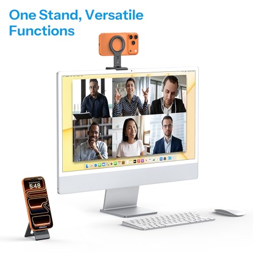 Image of OMOTON VC07 360Rotating Continuity Camera Mount for iMac Desktop Monitor | Mount with 1 /4 inch Screw, Adjustable Magnetic Phone Stand for MagSafe iPhone 17 /16 Pro Max Air, Mac, Gym, TV, 4K, Laptop