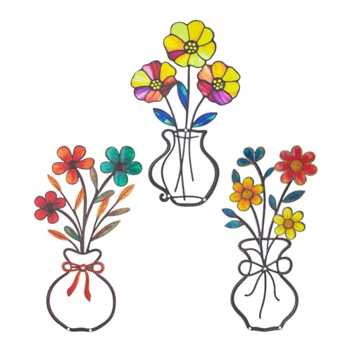 dreamskip 3 Pieces Metal Flowers Garden Wall Arts, Rustic Farmhouse Wall Decor, Minimalist Bathroom Hanging Sculptures for Living Room Bedroom Dining Room Housewarming Gifts